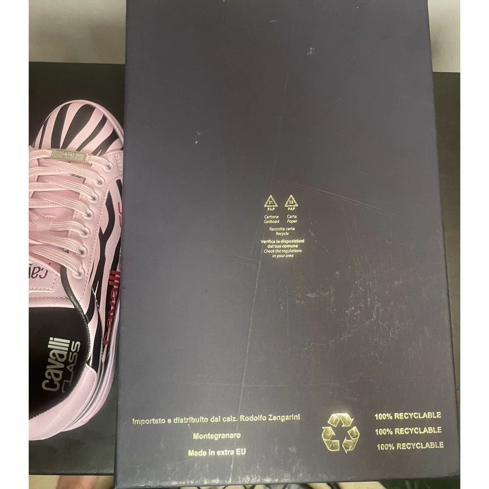 Roberto Cavalli Zebra Sneaker Pink & Black Shoes Woman's EU 39 US 8.5‎ Animal